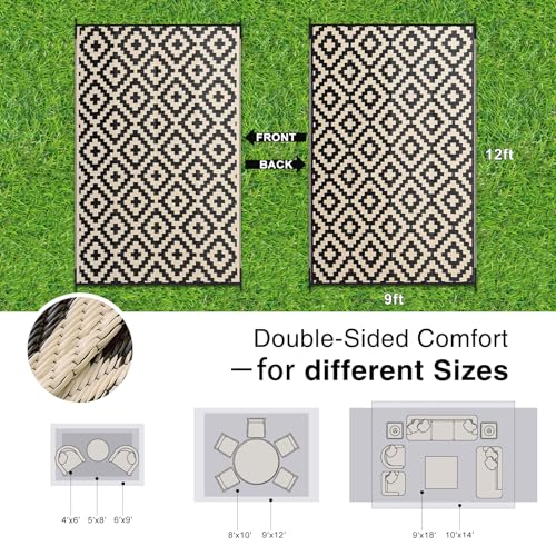 Outdoor Rug 9x12 ft Waterproof Reversible Mat