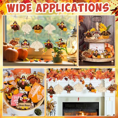 80PCS Wooden Thanksgiving Decoration Turkey Ornaments to Paint Thanksgiving Ornaments for Tree Crafts Cutouts Unfinished (80 Count)