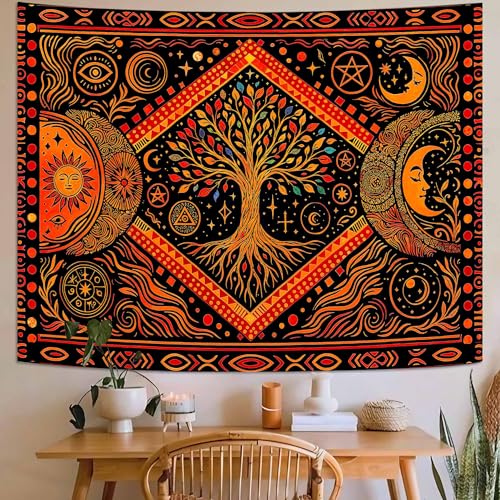 Tree of Life Sun Moon Stars Wall Tapestry