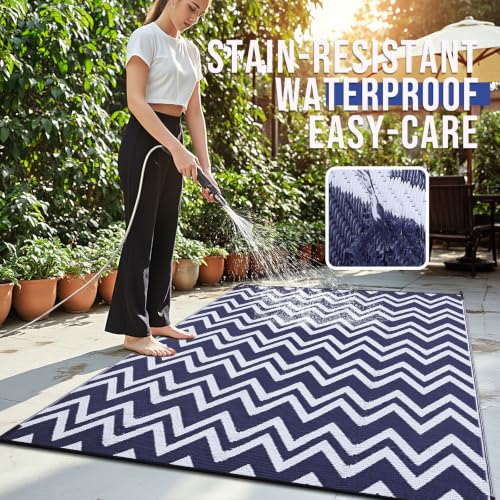 Outdoor Rug 9x12 ft Waterproof Reversible Chevron Mat
