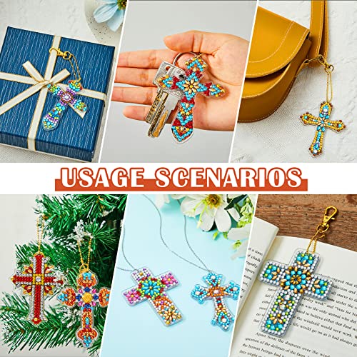 20 Pcs Diamond Art Painting Keychains Kits for Adults 5d Double Sided Cross Shaped Diamond DIY Painting Keychains Gem for Beginners Adults DIY Crafts Decor Gift Party