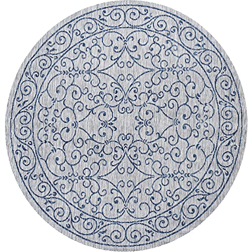 Vintage Filigree Indoor Outdoor Round Area Rug 8 Ft Gray