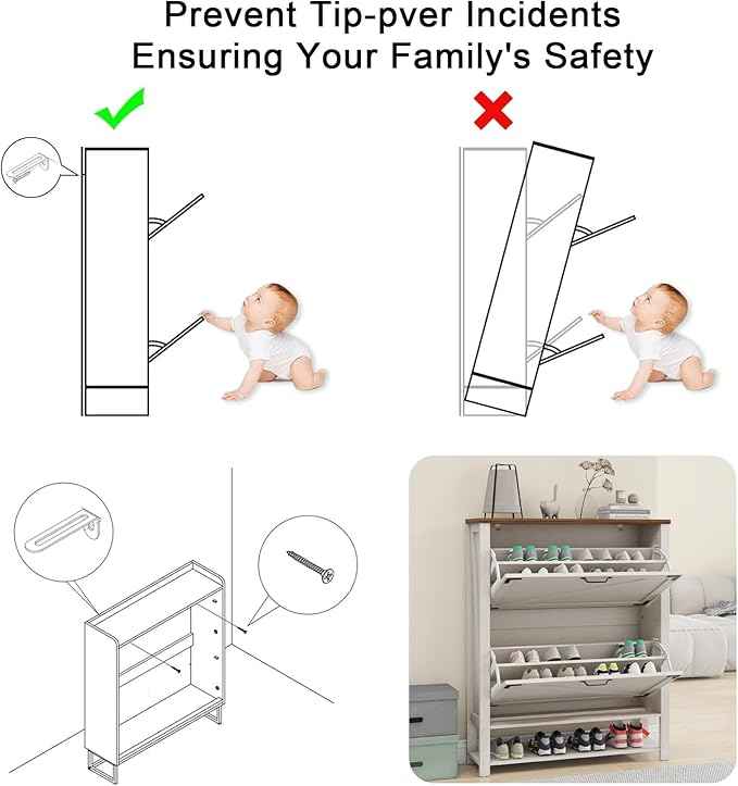Vabches Shoe Storage Cabinet, Farmhouse Freestanding Organizer with 2 Flip Drawers, Wooden Hidden Narrow Slim Shoe Rack Cabinet for Entryway, Hallway, Foyer, White