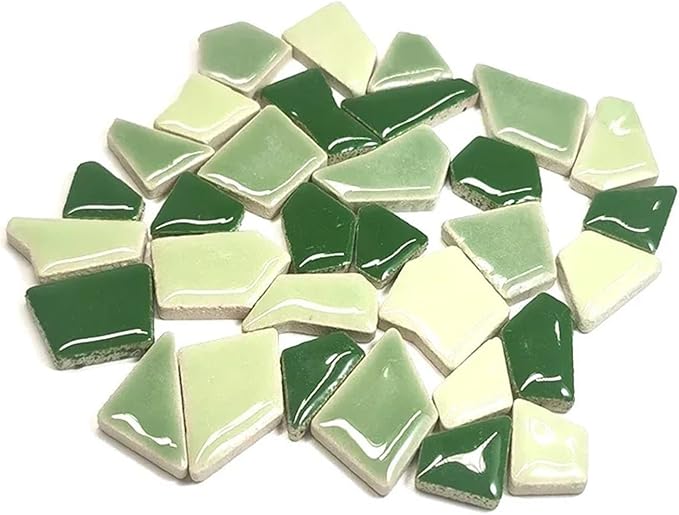 Mosaic Tiles 200g/7.05oz(Approx. 155-170pcs) Porcelain Mosaic Tiles 1-2.5cm 0.4mm Thickness Ceramic Mosaic Stones DIY Mosaic Craft Material(Green Mix 1)