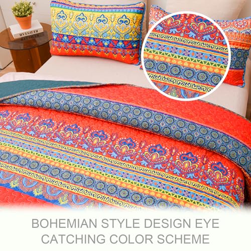Reversible Boho Quilt King Size Blue