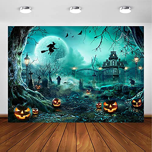 10x7ft Green Halloween Backdrop Spooky Photography Background