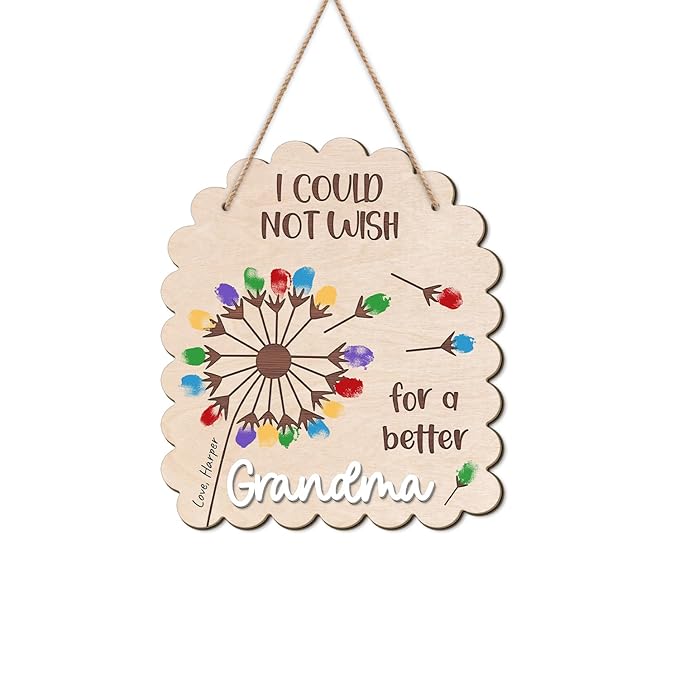 DIY Mothers Day Fingerprints Dandelion Craft Hanging Sign for Grandma, Baby First Mother Day Fingerprint Keepsake Gifts for New Grandma Nana Mimi, Dandelion Craft Gift from Kid Activity PreK Preschool