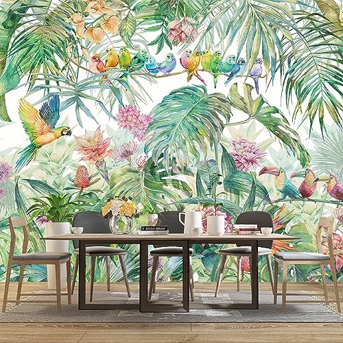 Tropical Green Botanical Flower Birds Leaf Wallpaper Bedroom Plant Floral Mural Room Decor Living Room tv Background Large Wall Mural