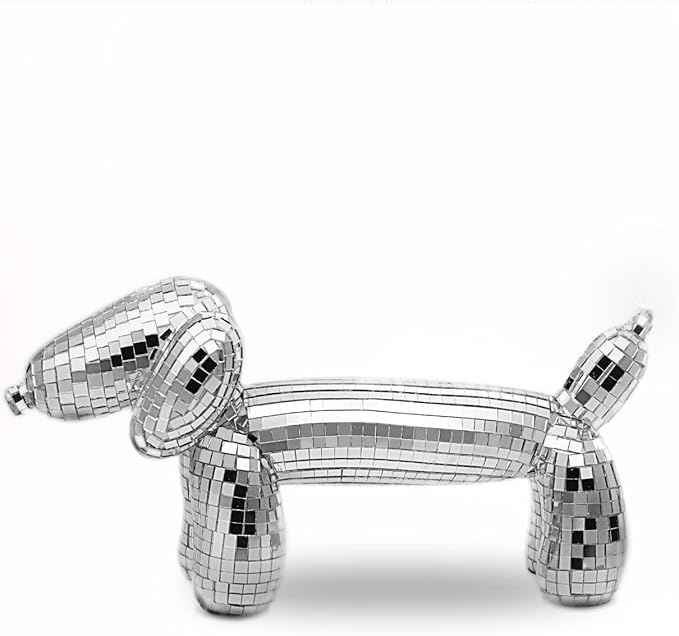 Disco Wiener Dog, Dachshund Decor, Maximalist Balloon Wiener Dog Statue, Aesthetic Disco Ball Home Decor