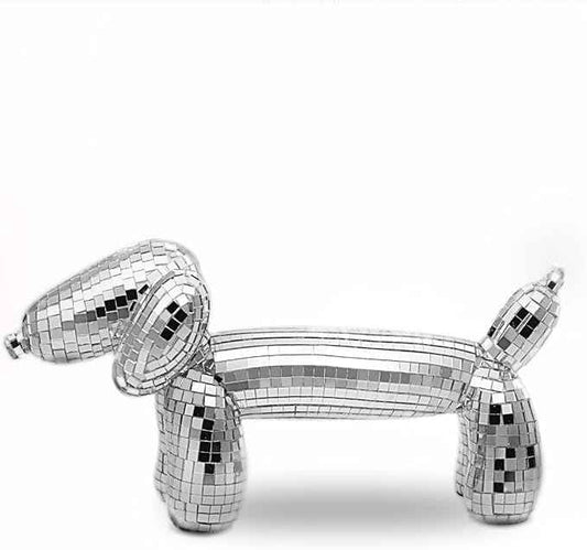Disco Wiener Dog, Dachshund Decor, Maximalist Balloon Wiener Dog Statue, Aesthetic Disco Ball Home Decor
