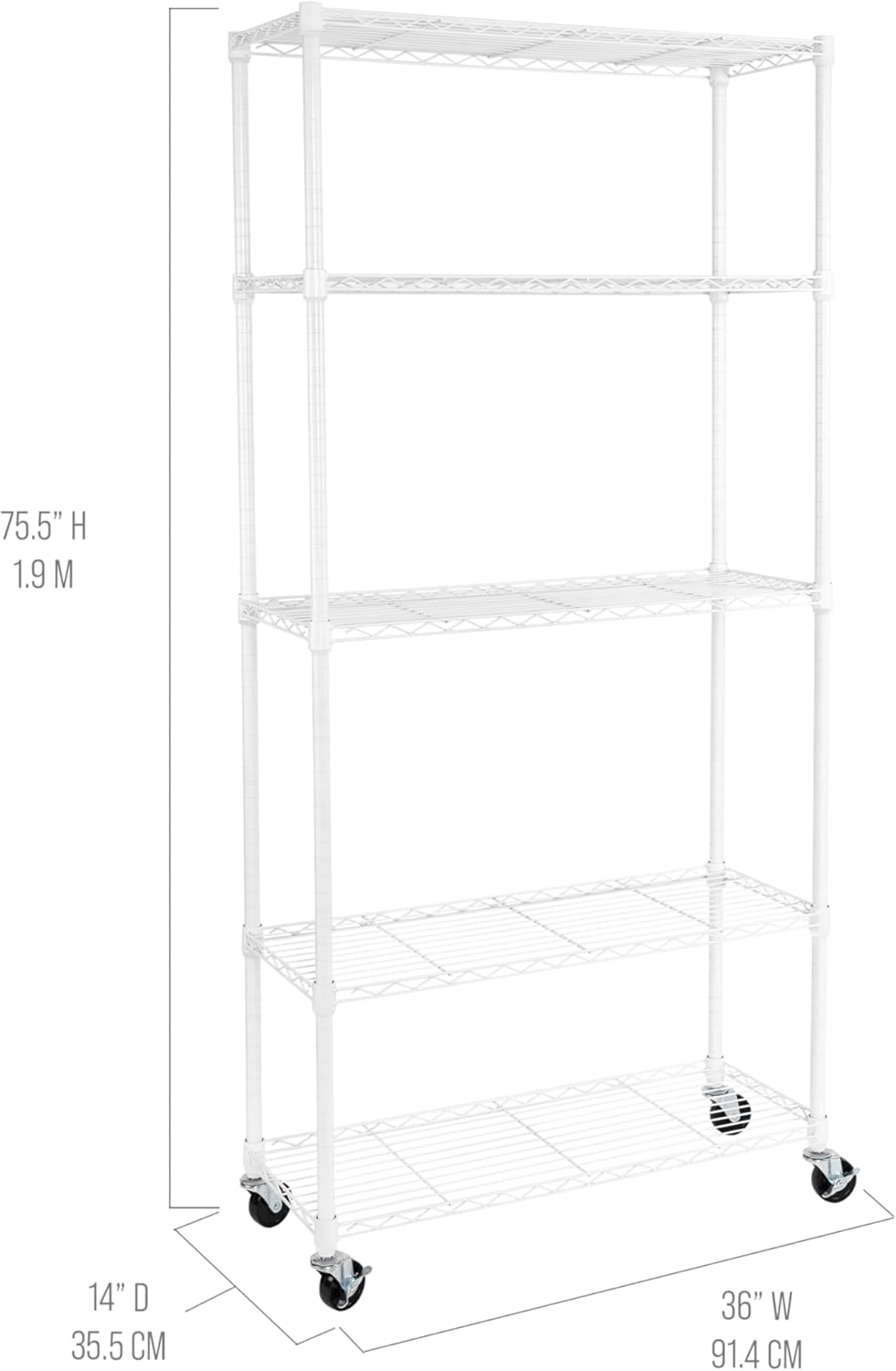 Seville Classics UltraDurable Heavy Duty NSF Solid Steel Wire Rack Storage Unit, Organizer for Garage, Warehouse, Office, Restaurant, Classroom, Kitchen, White, 5-Tier Shelving, 36" W x 14" D - NestledHome