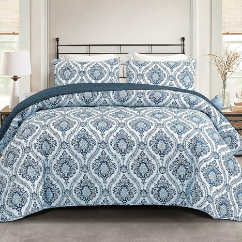 Reversible Boho Quilt King Size Blue
