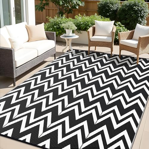 Outdoor Rug 9x12 ft Waterproof Reversible Chevron Mat