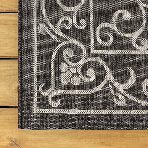 Vintage Filigree Indoor Outdoor Round Area Rug 8 Ft Black