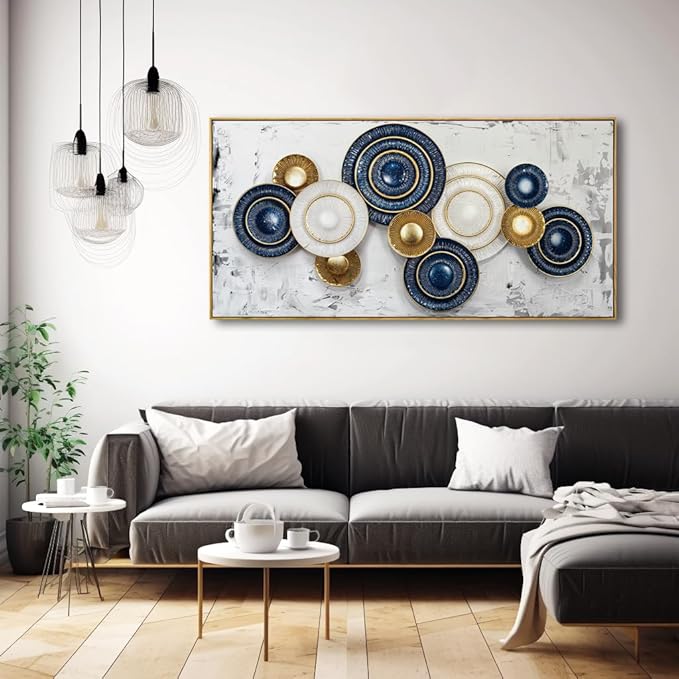 Wall Art Simple Wall Decor Blue and Yellow Canvas Painting Abstract Wall Art for Bedroom Living Room Dining Room Home Office Decor 20"x40" with Framed