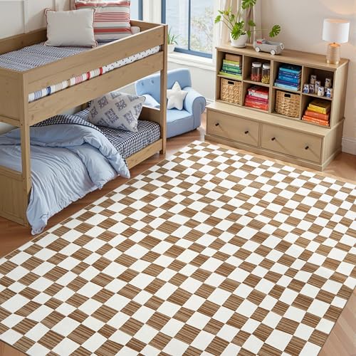 8x10 Area Rug Washable Modern Checkered Rug for Kids Room (80 Sq Ft)