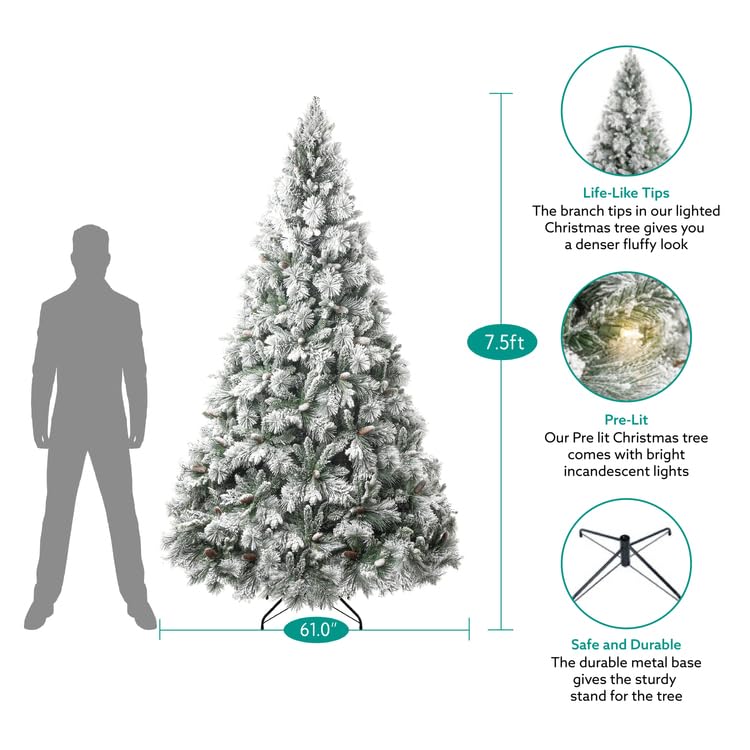 7.5ft Snow Flocked Christmas Tree with Lights