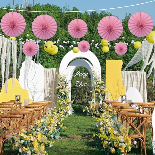 Pink Party Decorations Pink Hanging Ceiling Paper Fans 12in DIY Set