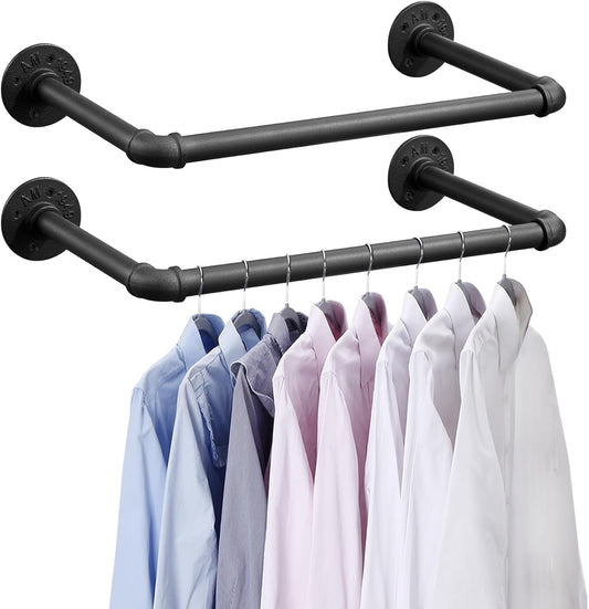 Industrial Pipe Clothes Rack Set of 2, 21” Heavy Duty Wall Mounted Clothing Rack Multi-Purpose Garment Bar, Space-Saving Hanging Rod for Laundry Room,Closet Storage - NestledHome