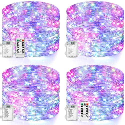 4 Pack 33FT 100 LED Fairy Lights Battery Operated with Timer & Remote (4 Count)
