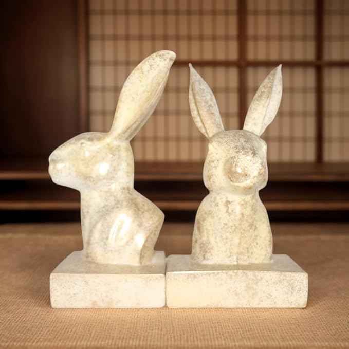 Rabbit Decorative Bookend,1 Pair Cute Bunny Book Ends, Decorative Bookends for Heavy Books, Vintage Shelf Decor,Antique Gold