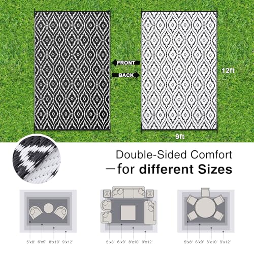 Outdoor Rug 9x12 ft Waterproof Reversible Braided Mat