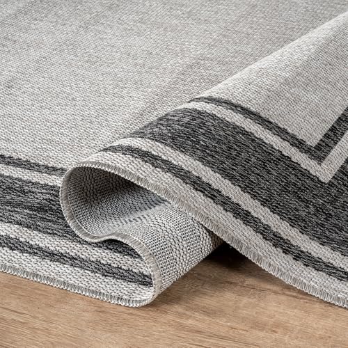 Outdoor Rug 6x9 Modern Bordered Area Rugs for Indoor and Outdoor Patio Deck Porch Garden Waterproof Weather Sun Resistant Washable Outside Carpet (54 Sq Ft)