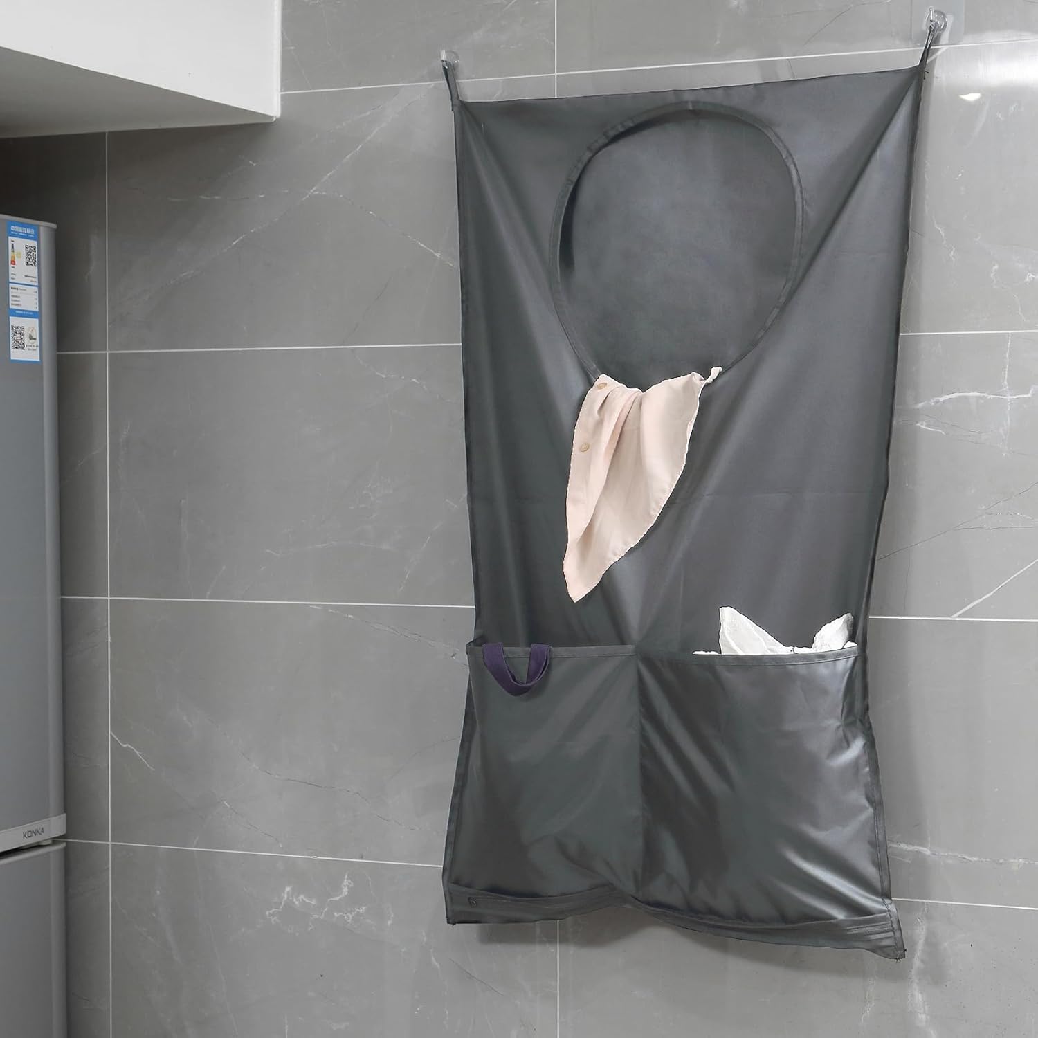 Saves Space Door-Hanging Laundry Bag,Door Hanging Laundry Hamper with 2 Different Types of Hooks, Polyester Fabric Hanging Laundry Basket for Clothes Size 22"X37" -2 Pack Gray - NestledHome