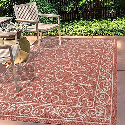Vintage Filigree Indoor Outdoor Area Rug 3X5 Red