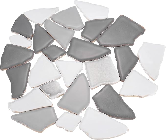 uxcell 500g/1.1LB Irregular Ceramics Mosaic Tiles, 3.2-8.5 cm Bulk Stained Ceramic Mosaic Pieces Stones Mosaic Kits for DIY Art Craft Projects Home Decor, Mixed Grey