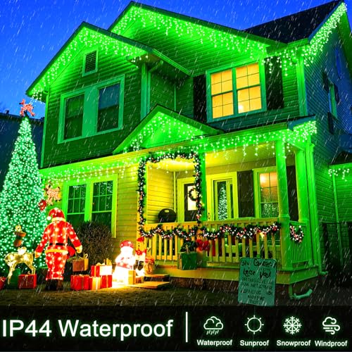 Icicle Lights for Outside 33FT 400 LED Green Christmas Lights
