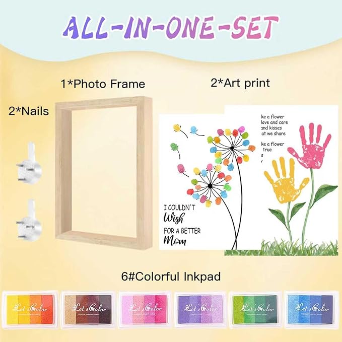 Physkoa Handprint Art Kit for Mom – Mommy Keepsake Craft with Poem & Frame – DIY Handprint Gift from Kids, Baby, Daughter, Son – Mother’s Day, New Mom, Birthday Present(2 Art Styles Included)