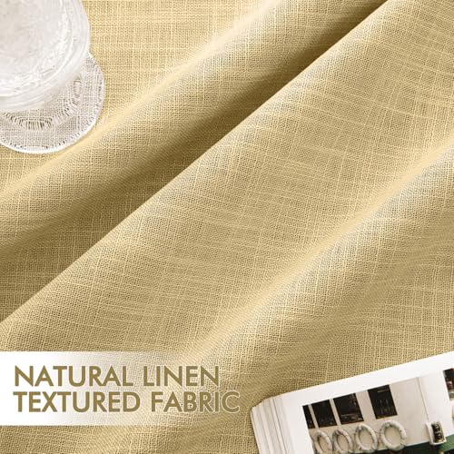 Yellow 100% Blackout Linen Curtains 84 Inch 2 Panels Set Double Sided No Coating Pleated Back Tab Black Out Long Thermal Insulated Pinch Pleat Bedroom Living Room Darkening Window Drapes (2 Count)