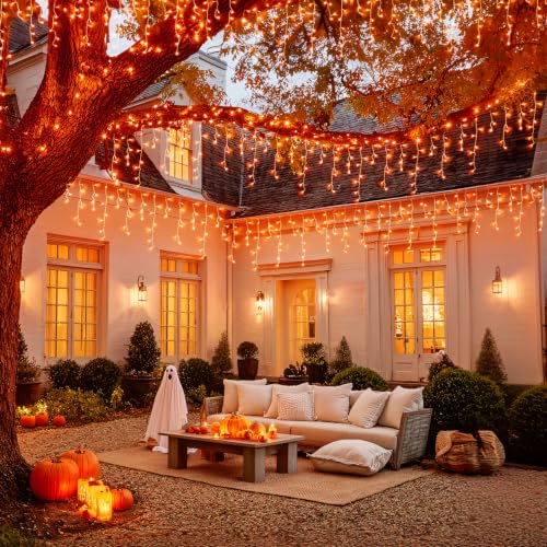 Orange Halloween Icicle Lights Outdoor