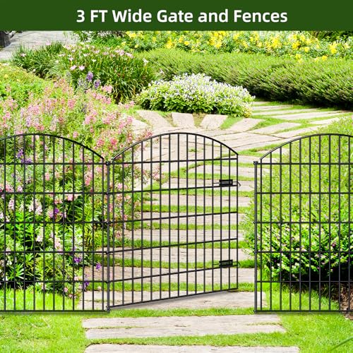 Heavy Duty Metal Garden Fence with Gate 43.2 in x 14.75ft