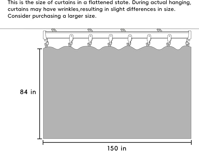 Room Divider Curtains Blackout Floor to Ceiling Curtain with Hook Wall Mount Sliding Door Curtains Ceiling Mount Extra Wide Curtain Wall Divider for Room Separation(Greyish White,W150xH84in)