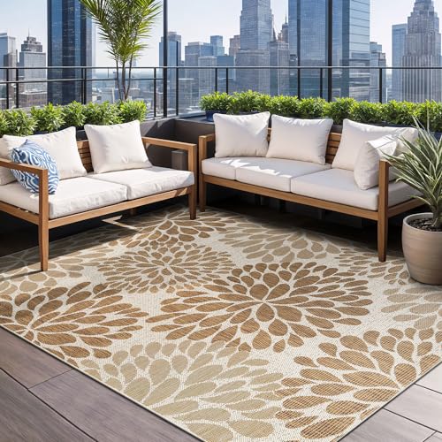 Outdoor Rug 10x14 Modern Exotic Tropical Leaf Area Rugs for Indoor and Outdoor Patio Deck Porch Garden Water Resistant Washable Outside Carpet