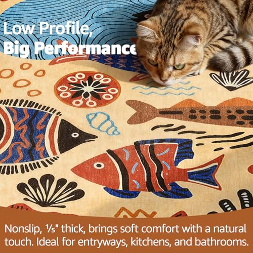 5x7 Coastal Area Rug Washable Kids Rug Colorful Ocean Fish Mat (35 Sq Ft)