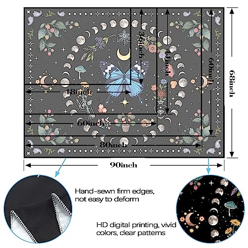 Blue Butterfly Moon Flower Tapestry Botanical Boho Plant Floral Tapestry for Bedroom Aesthetic Hippie Vintage Tapestries Wall Hanging for Living Room Dorm