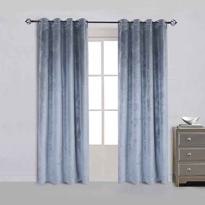 Cherry Home Super Soft Luxury Velvet Texture Curtains Stone Blue Blackout Drapes Room Darkening Curtains Panel Grommet Drapery 52 by 72 inch Dusty Blue,2 Panels for Living Room