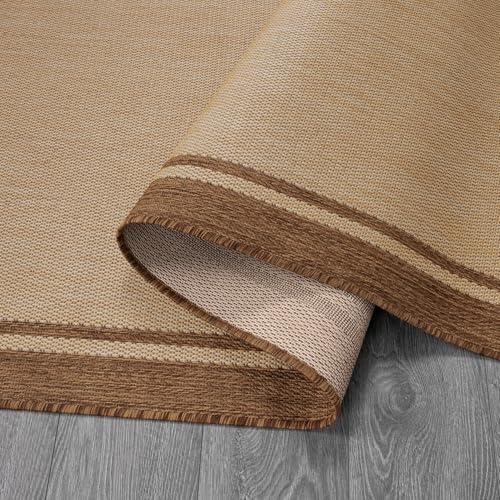 Outdoor Rug 5x7 Bordered Natural Brown Modern Area Rugs for Indoor and Outdoor Patios (5040 sq in Count)