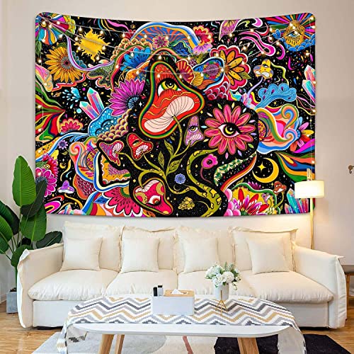 Mushroom Tapestry Pink Flowers Tapestry for Bedroom Aesthetic Tapestries Cute Floral Tapestries Wall Hanging for Bedroom and Living Room Decor Pink Flowers 60×80 Inches