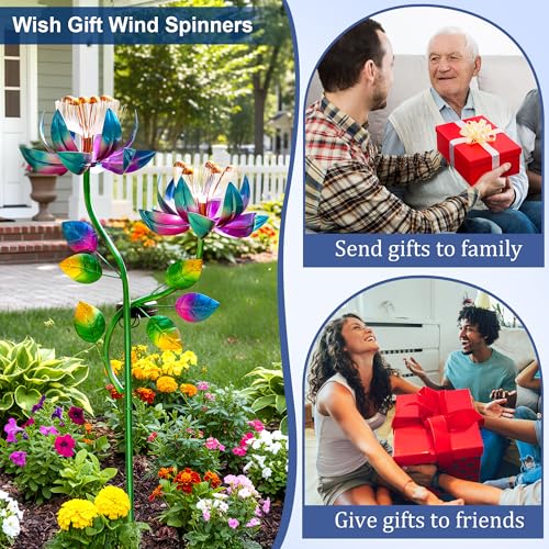 Solar Wind Spinners Blue Twin Flowers for Yard and Garden