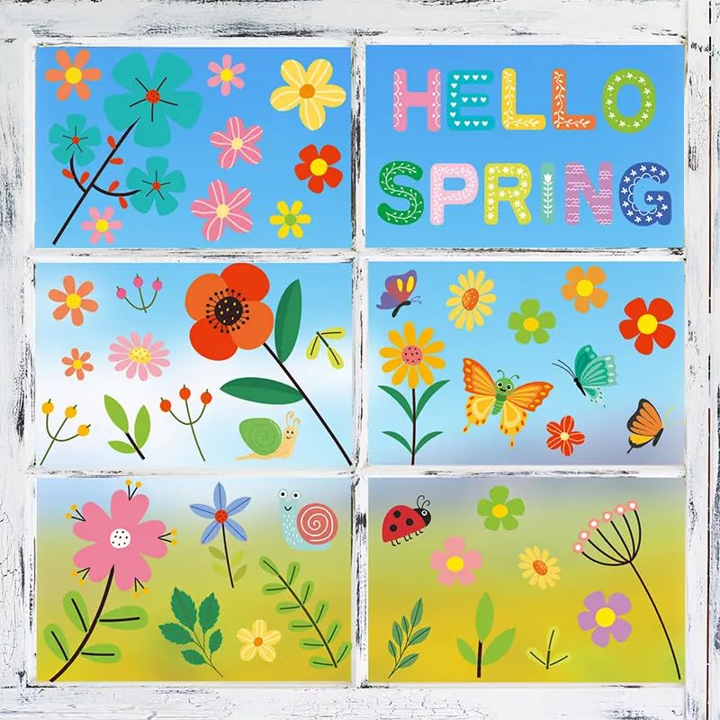 Set of 93 PCS Hello Spring Summer Window Cling Sticker Daisy (93 Count)