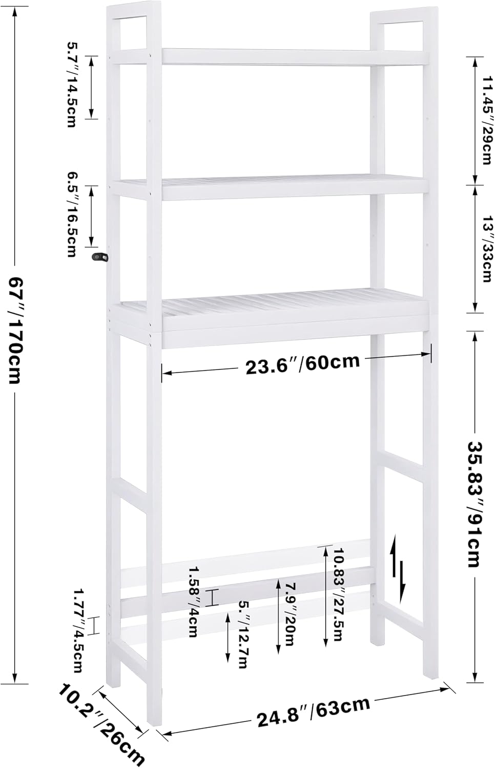 SMIBUY Bathroom Storage Shelf, Bamboo Over-The-Toilet Organizer Rack, Freestanding Toilet Space Saver with 3-Tier Adjustable Shelves (White) - NestledHome