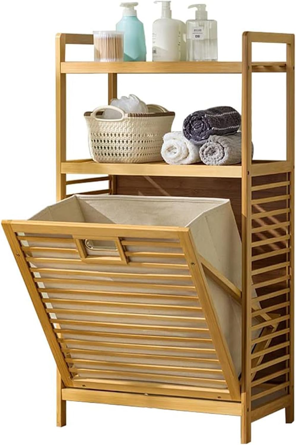 Laundry Hamper with 2-Tier Shelves & Tilt Out Basket, Laundry Baskets Organizer Hampers Bathroom Storage Shelf for Laundry Room, Bathroom, Nursery, Bedroom, Guest Room, Closet (2 Tier - Large) - NestledHome