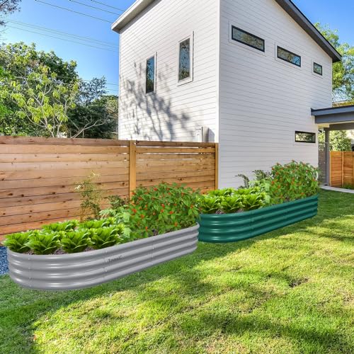 6 Pack 6x3x1FT Galvanized Raised Garden Bed Kit Oval Metal Ground Planter Box Outdoor Bottomless Planter Raised Beds for Vegetables Flowers Herbs Fruits