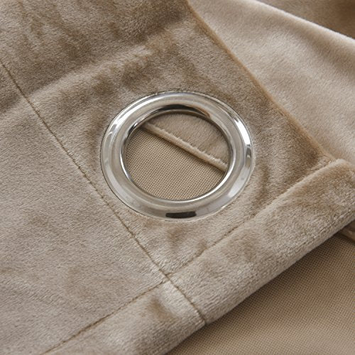 Super Soft Luxury Velvet Curtains Set of 2 Sand Color Room Darkening Blackout Drapes Drapery Cream 52 Inch Wide by 120 Inch Length with Grommet Sand