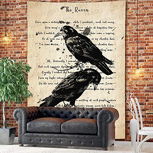 Raven Tapestrys Gothic Skull and Raven Dictionary Tapestry Rustic Room Mural Posters 60x80 Inches for Living Room Bedroom Home Dorm