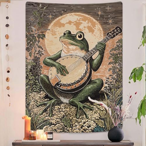 Moonlit Banjo Frog Wall Tapestry